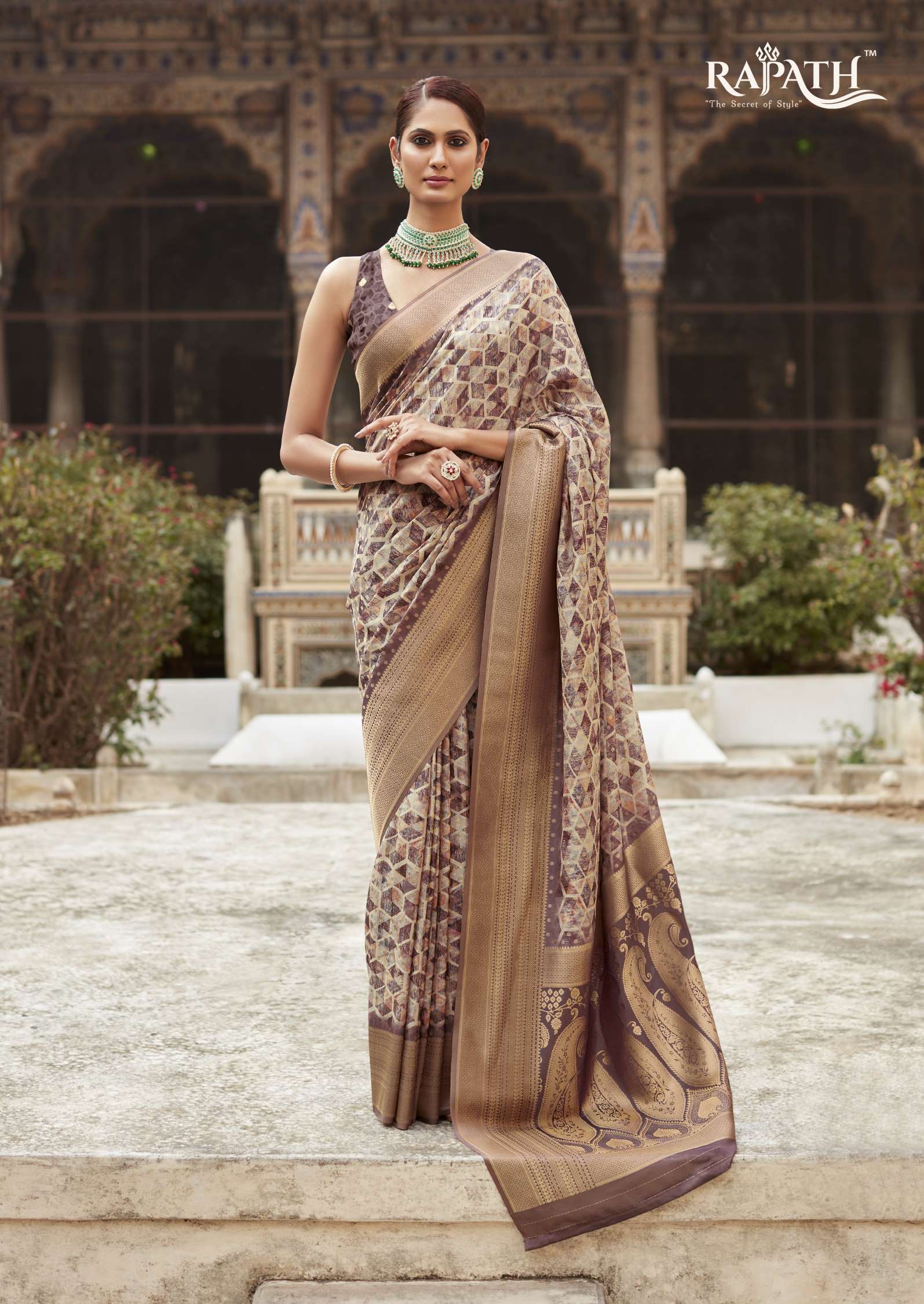 Rajpath Kavisha Jacquard Print Crape Silk Designer Saree