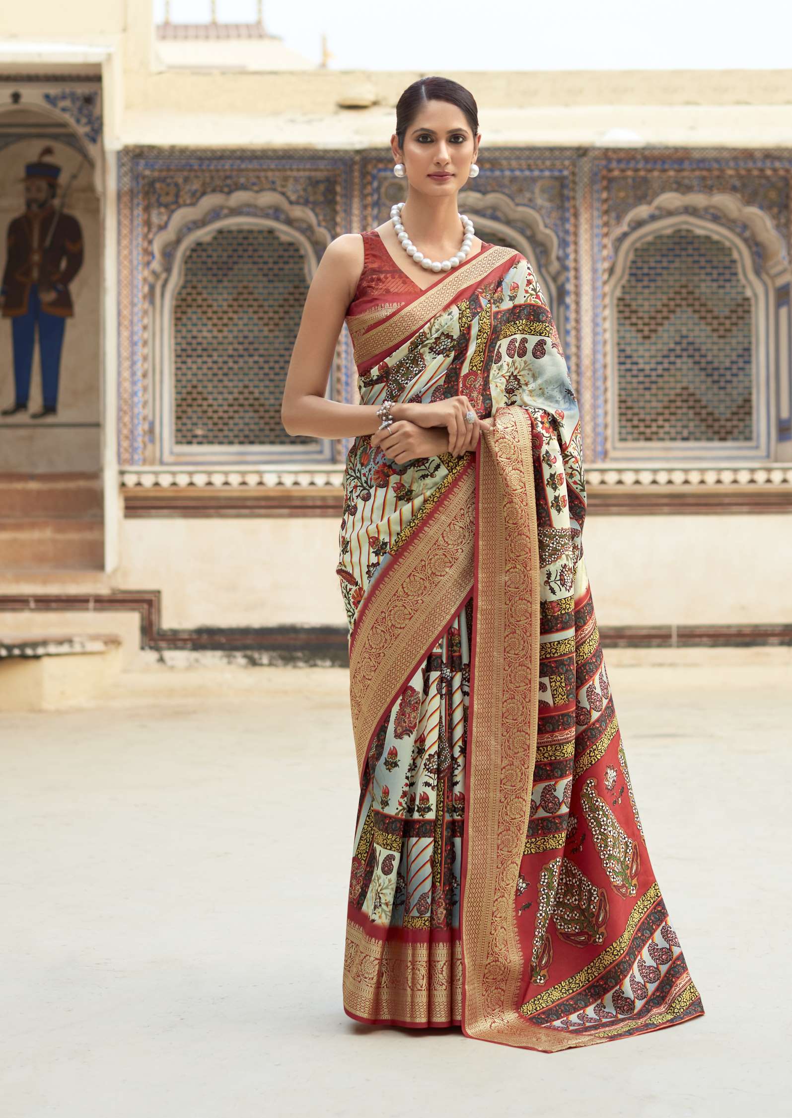 Rajpath Saaria Beautiful Printed Viscose Dola Silk Saree