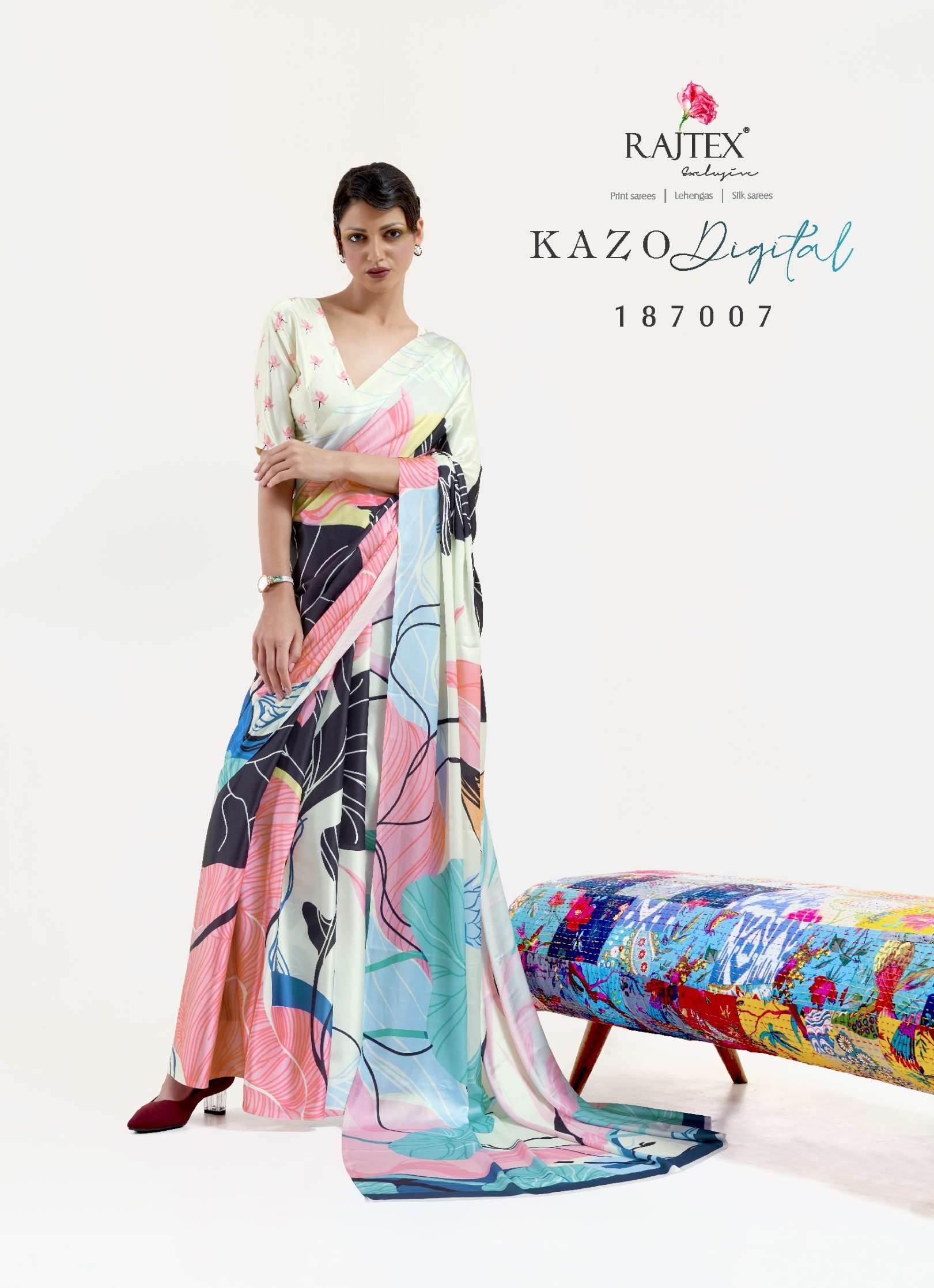 Rajtex Kazo Digital Printed Soft Crepe Saree