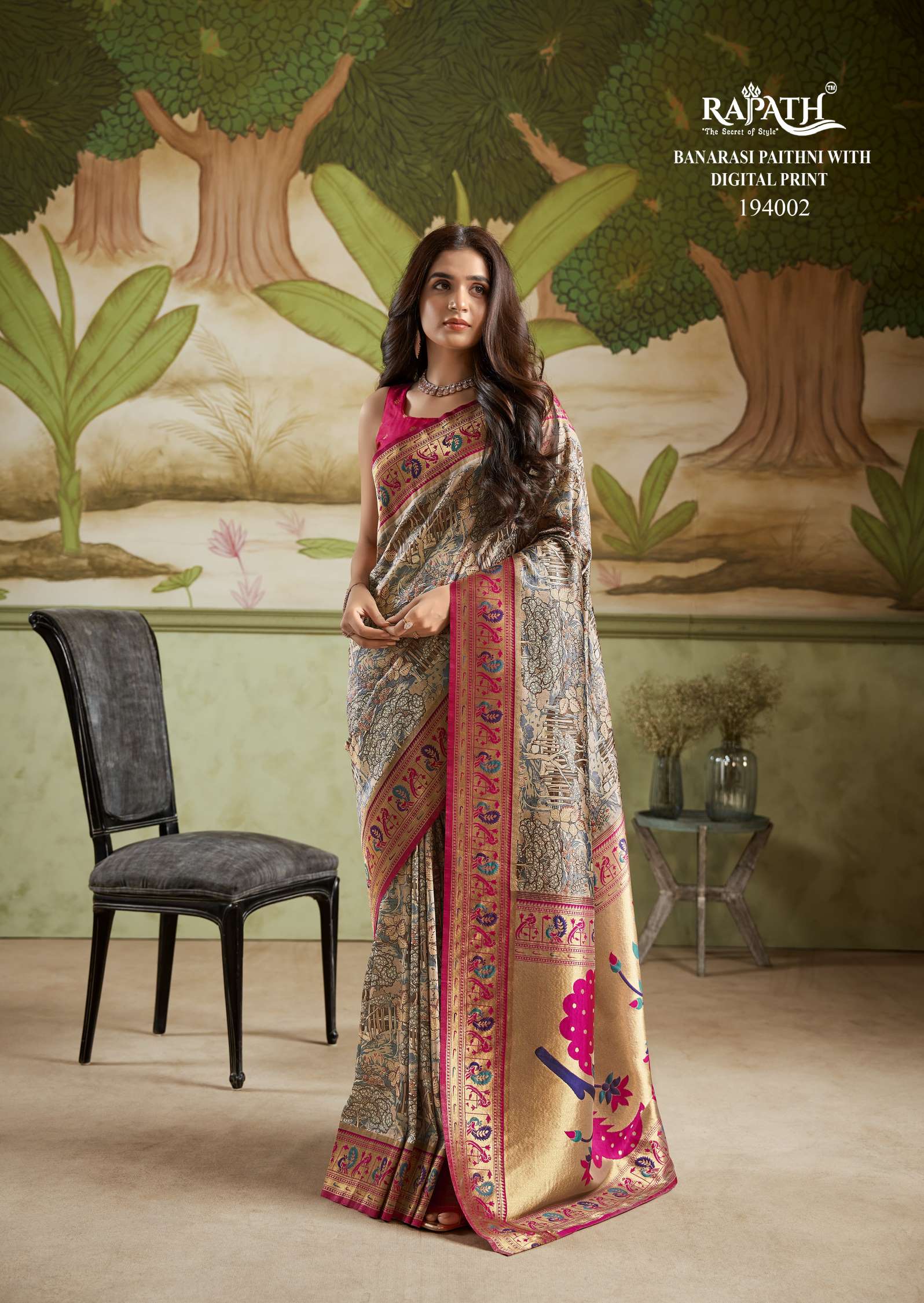 Rajpath Ladies Digital Printed Banarasi Paithani Saree