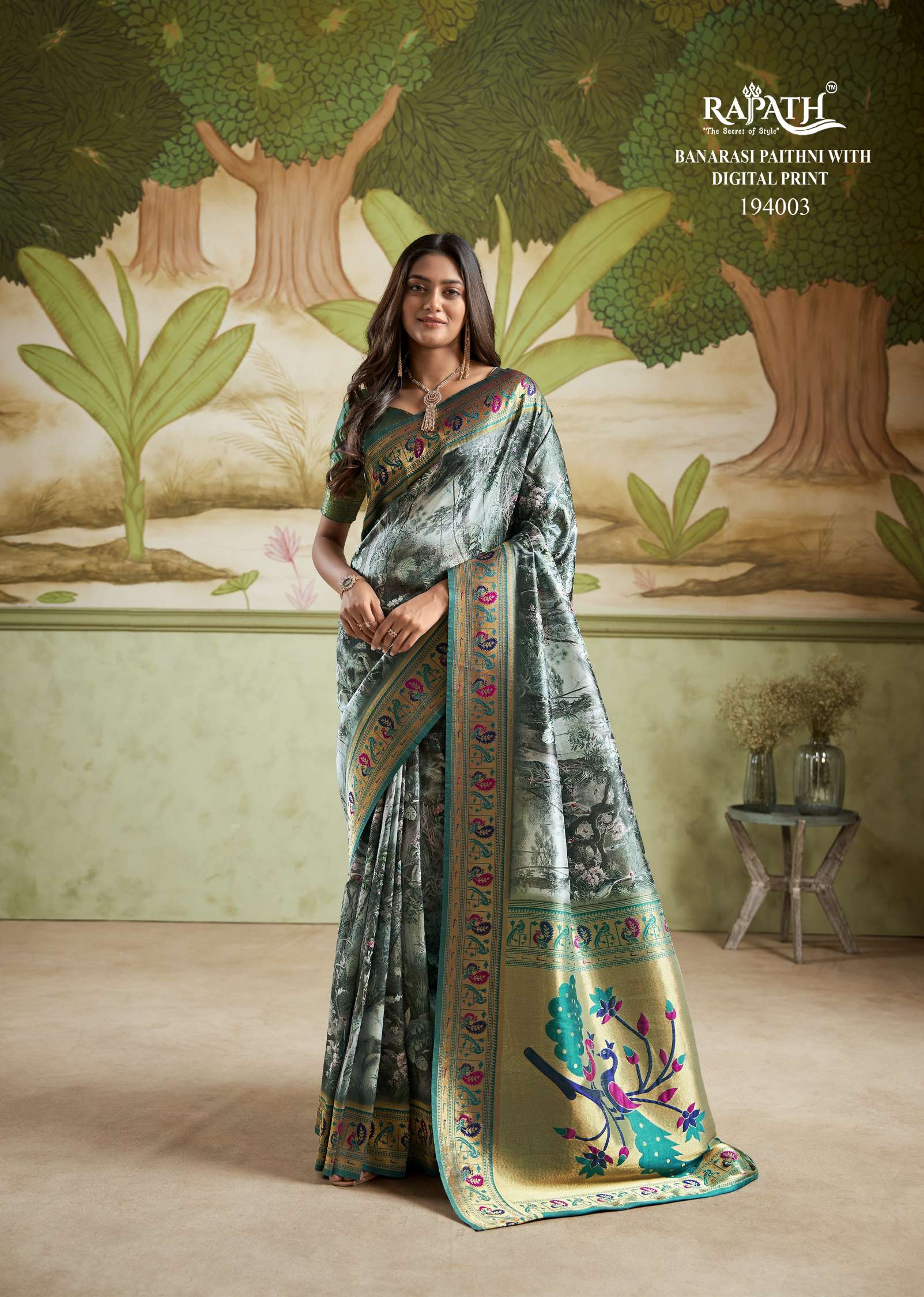 Rajpath Ladies Digital Printed Banarasi Paithani Saree