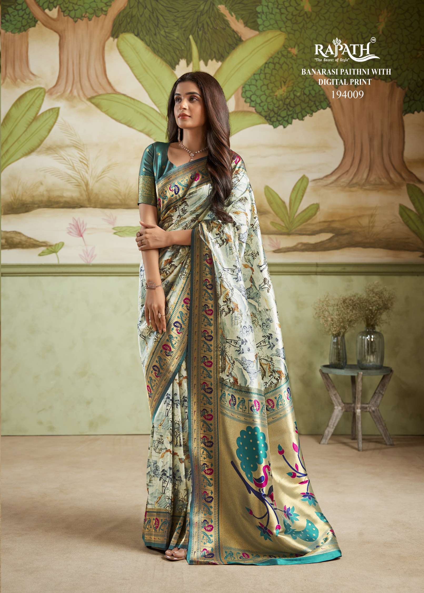 Rajpath Ladies Digital Printed Banarasi Paithani Saree
