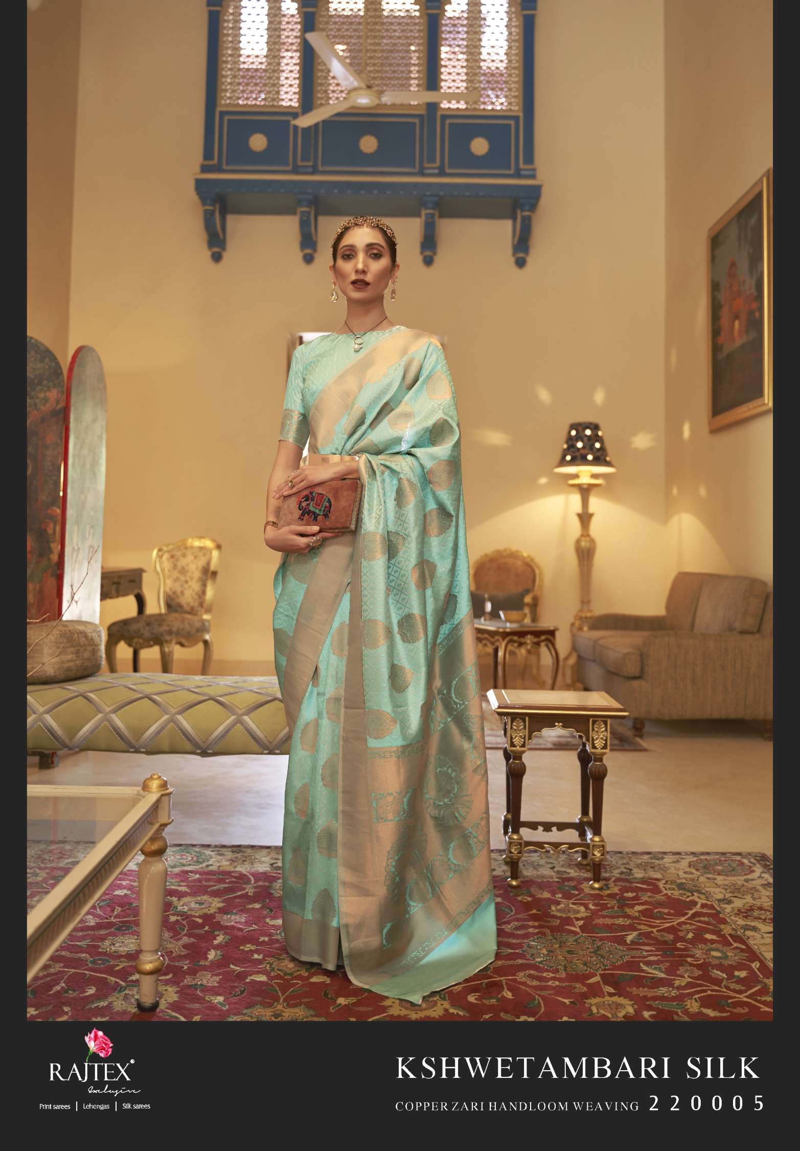 Rajtex Kshwetambari Copper Zari Handloom Weaving Silk Saree