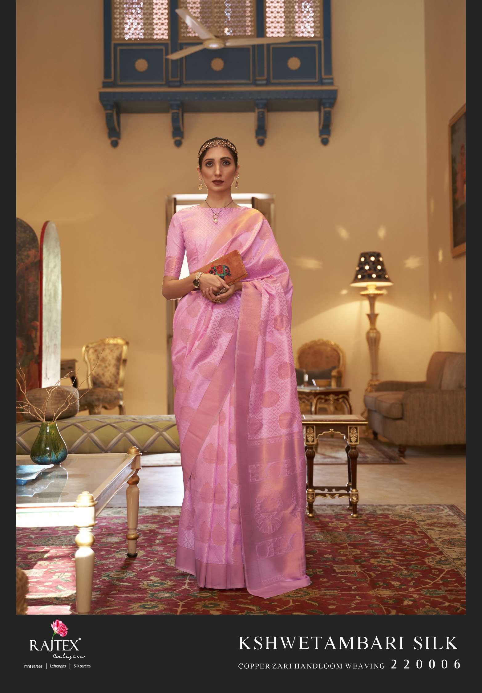 Rajtex Kshwetambari Copper Zari Handloom Weaving Silk Saree