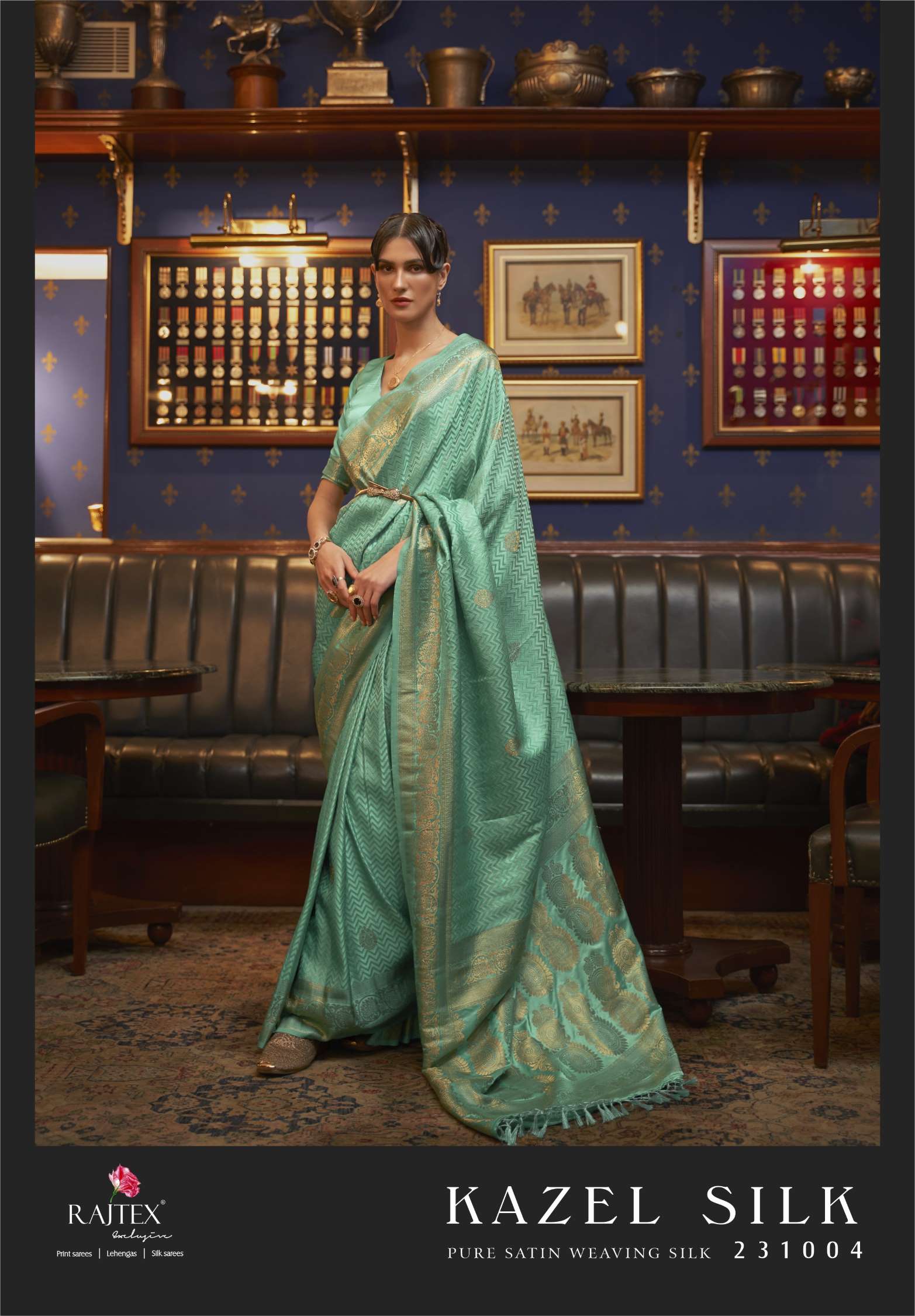 Rajtex Kazel Pure Satin Zari Weaving Silk Sarees