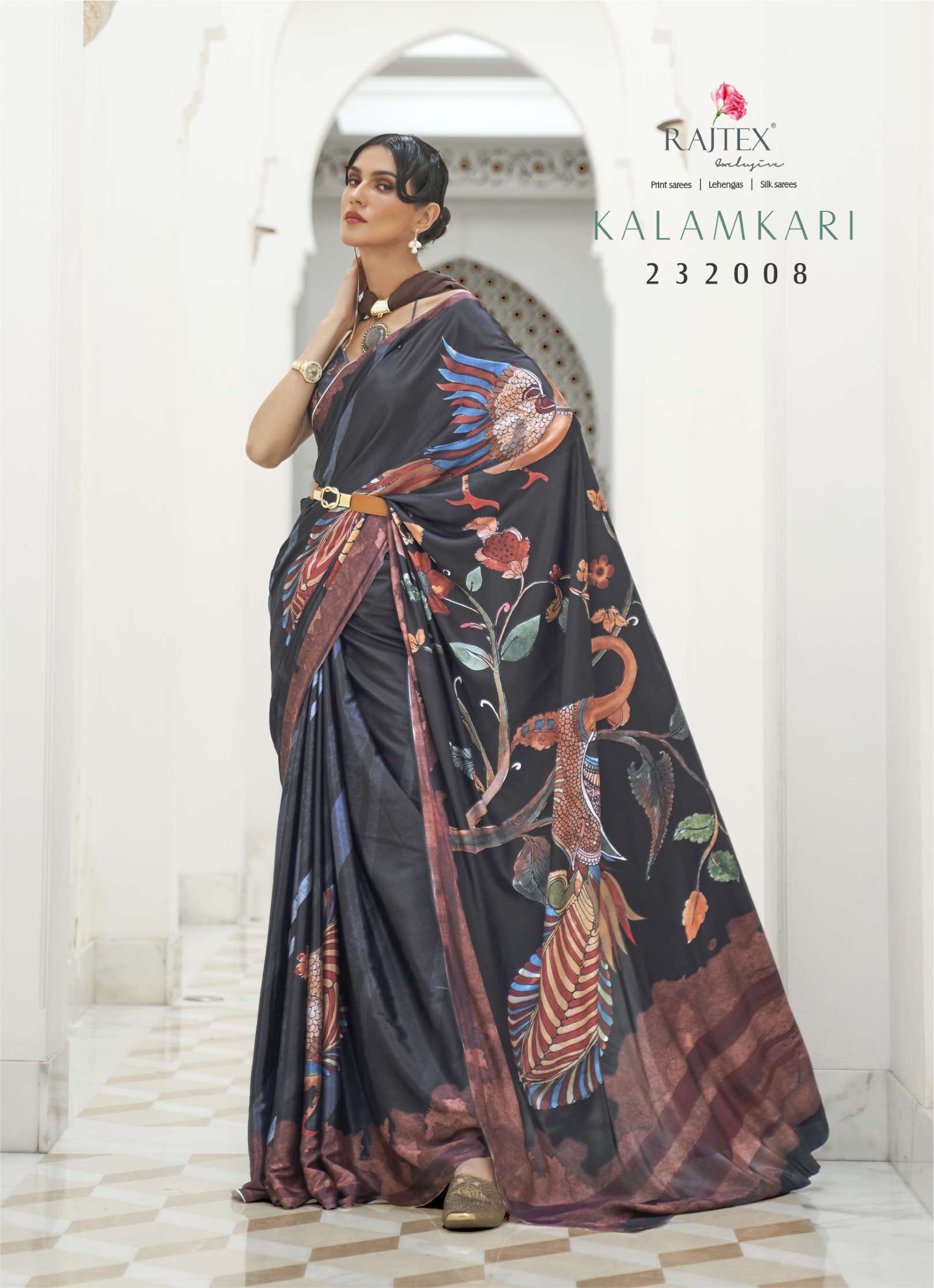 Rajtex Kalamkari Digital Printed Oure Crepe Silk Sarees