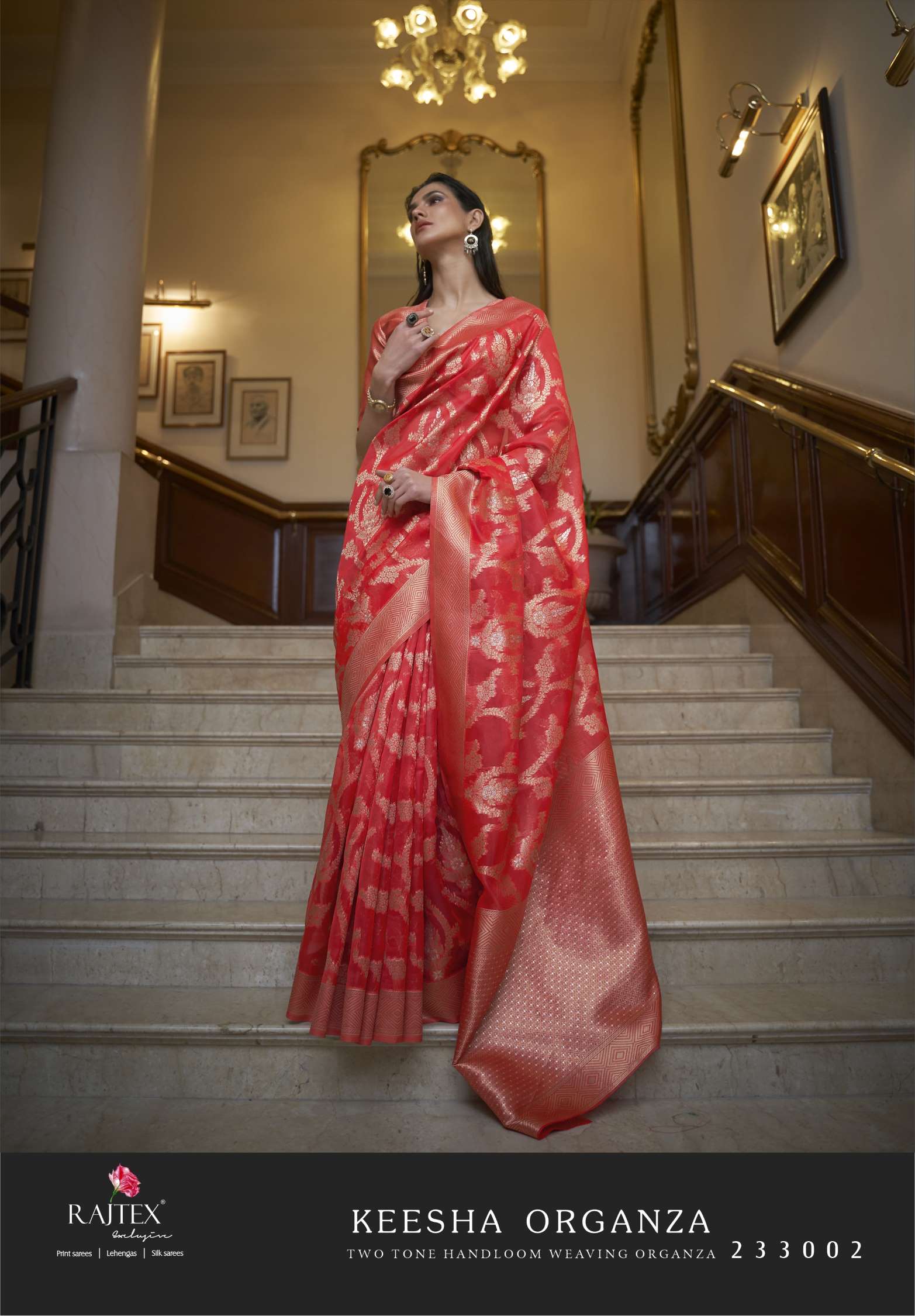 Rajtex Keesha Handloom Organza Zari Weaving Silk Sarees