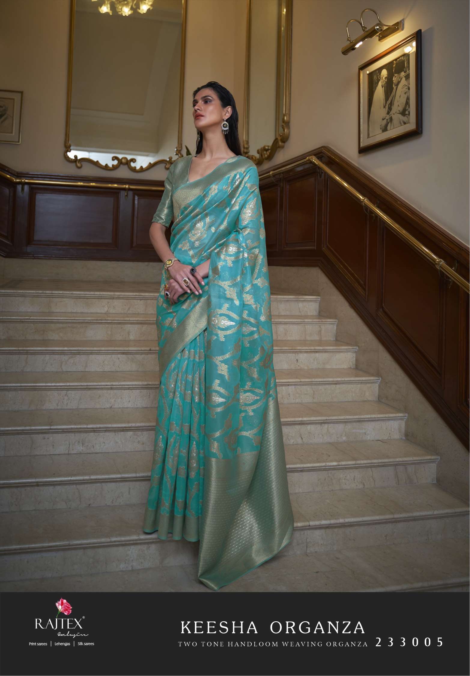 Rajtex Keesha Handloom Organza Zari Weaving Silk Sarees