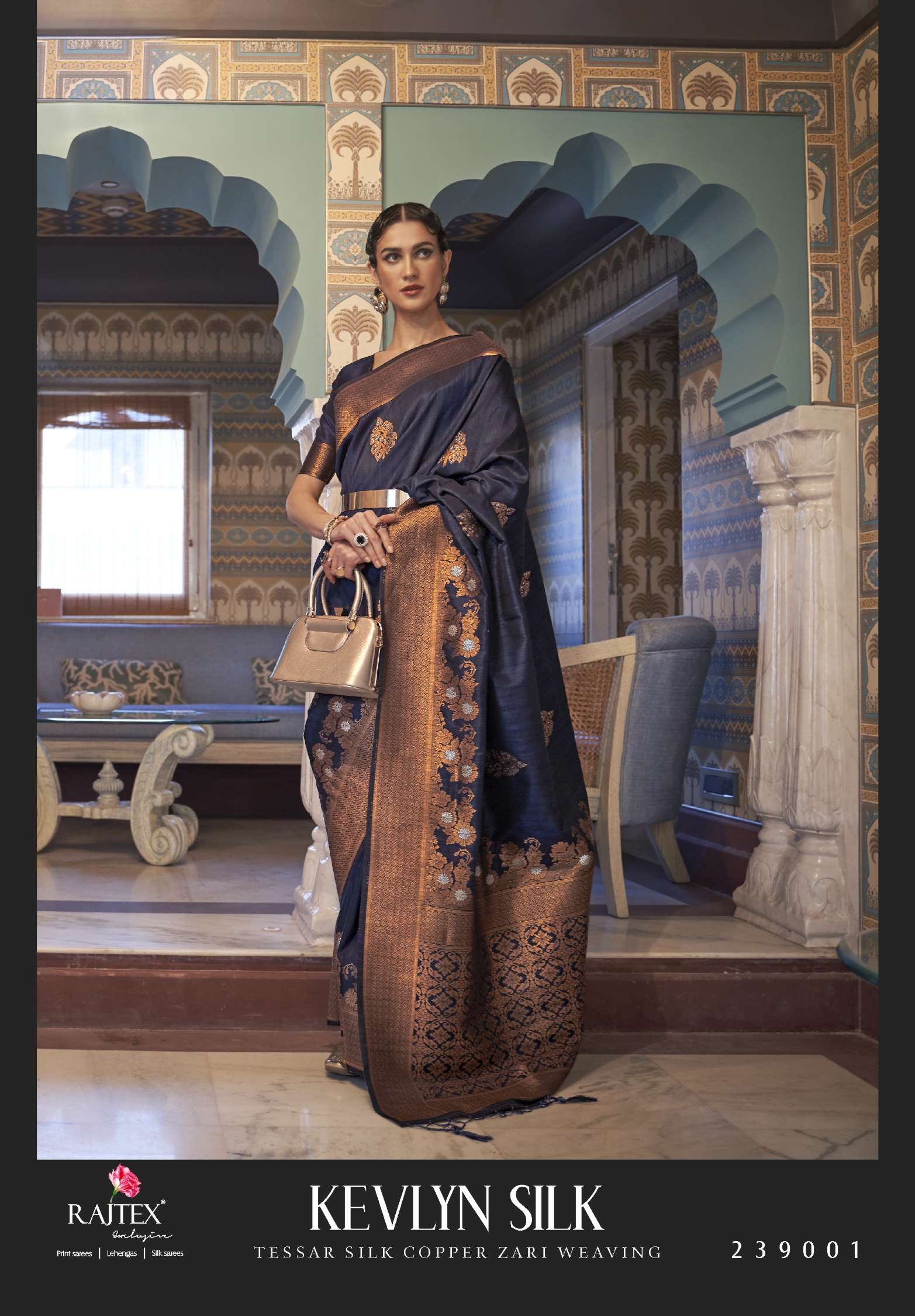 Rajtex Kevlyn Tussar Copper Zari Weaving Silk Sarees