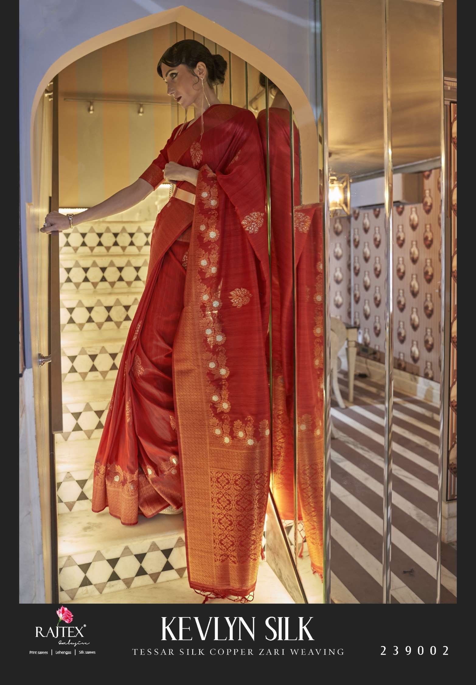 Rajtex Kevlyn Tussar Copper Zari Weaving Silk Sarees