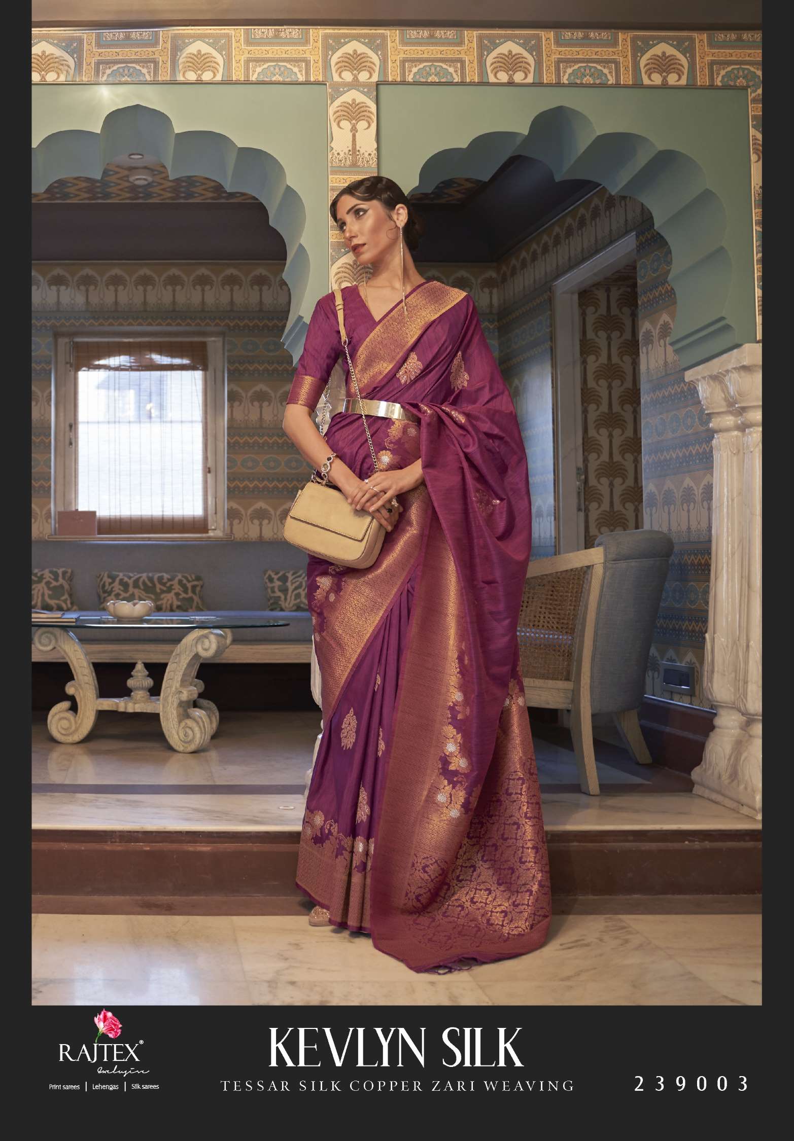 Rajtex Kevlyn Tussar Copper Zari Weaving Silk Sarees