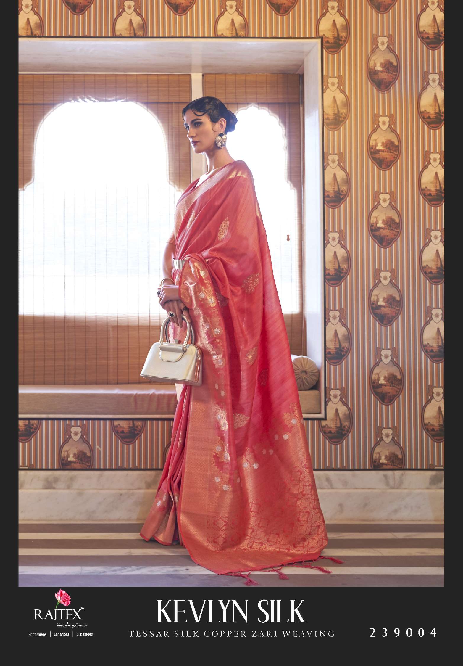 Rajtex Kevlyn Tussar Copper Zari Weaving Silk Sarees