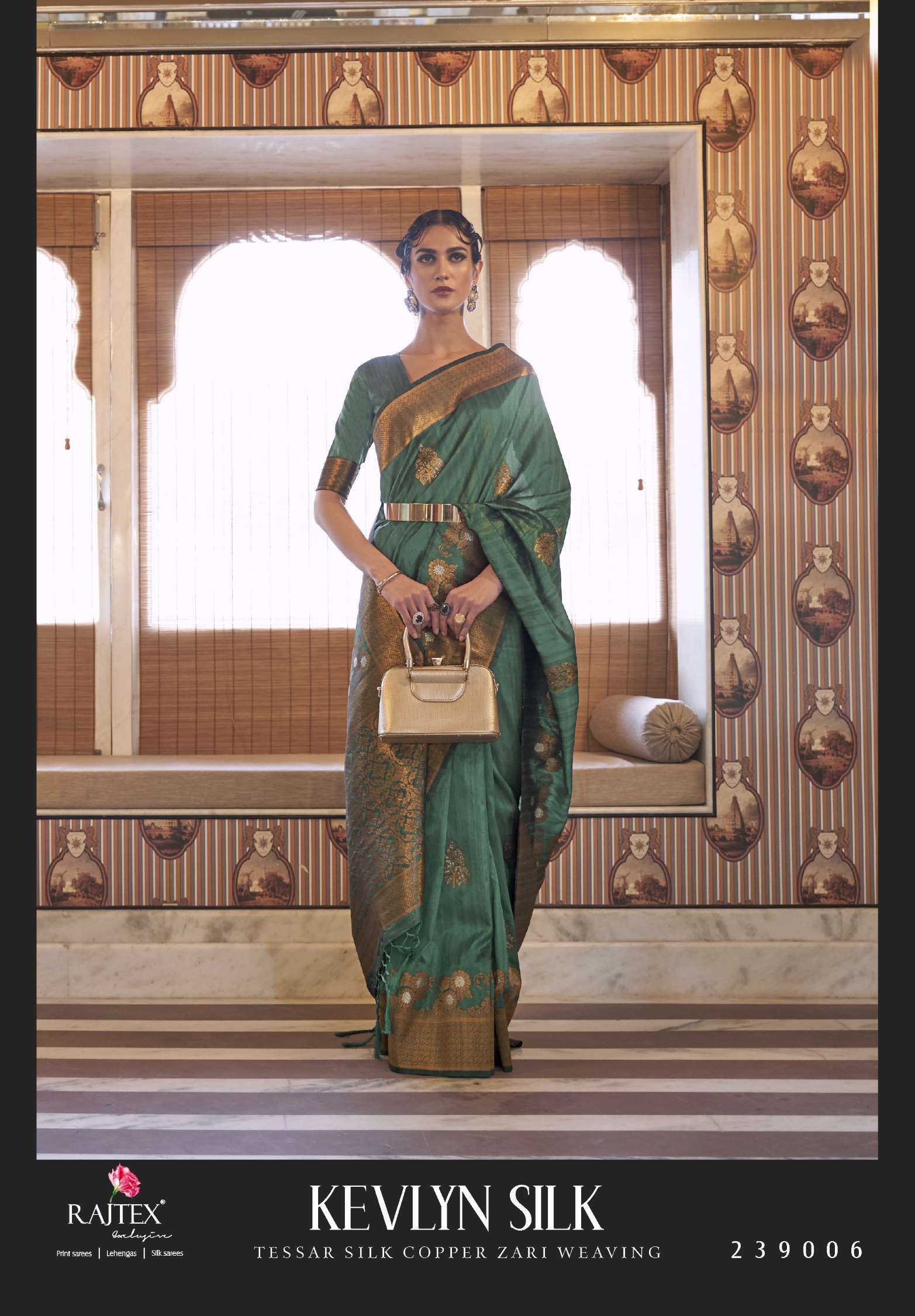 Rajtex Kevlyn Tussar Copper Zari Weaving Silk Sarees