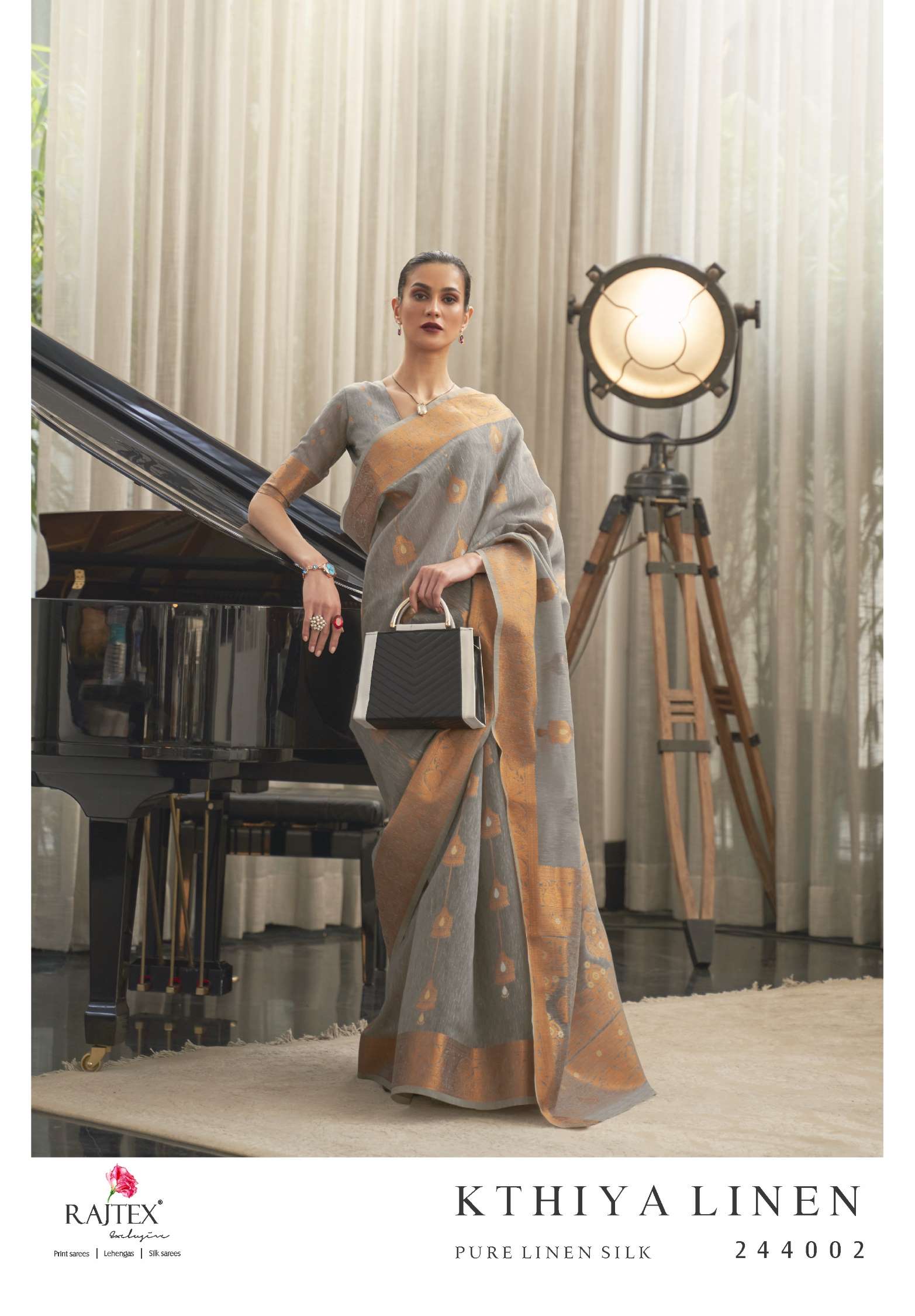 Rajtex Kthiya Wedding Wear Pure Linen Silk Sarees