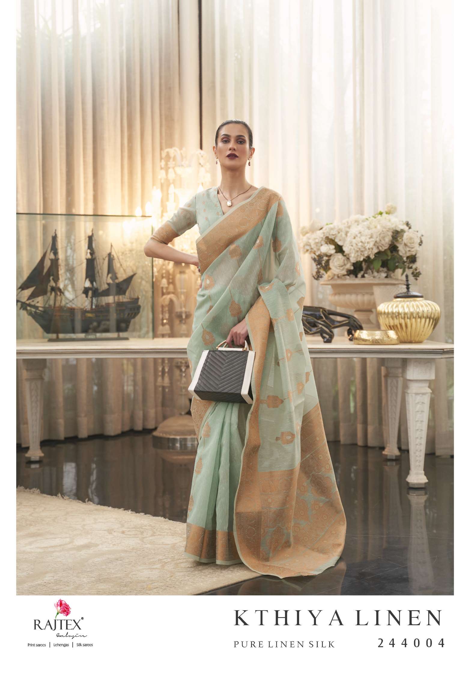 Rajtex Kthiya Wedding Wear Pure Linen Silk Sarees