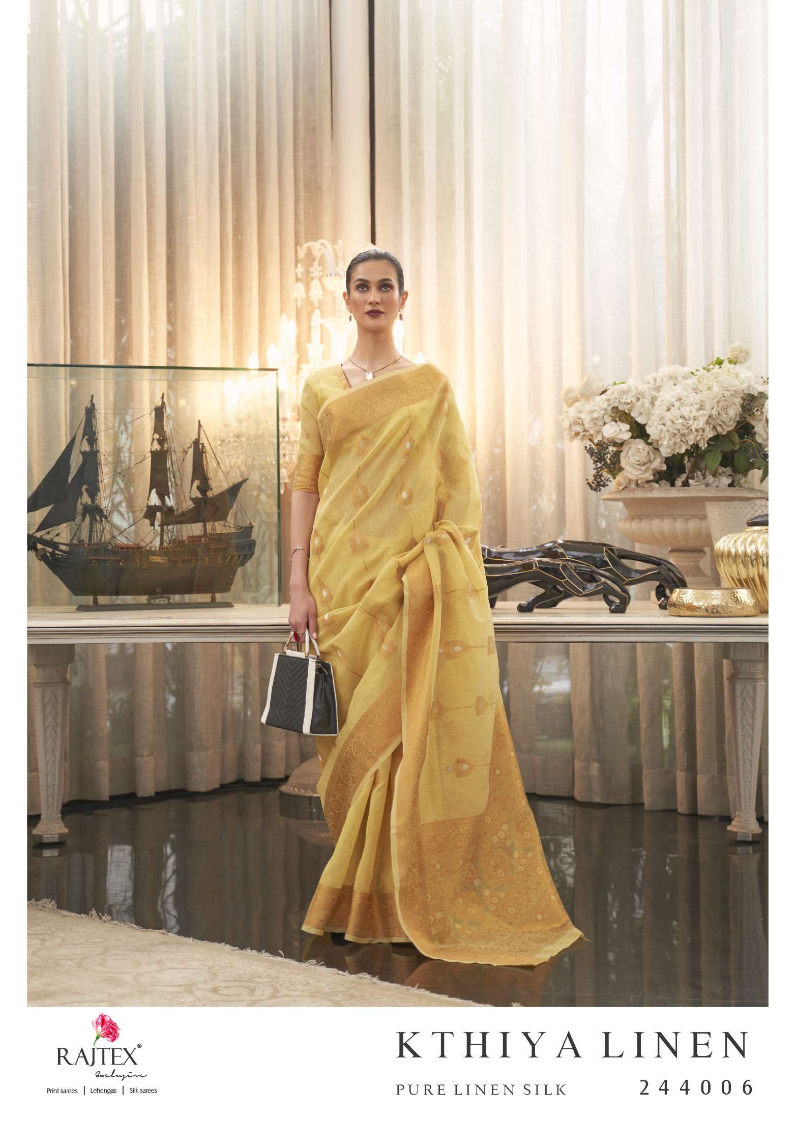 Rajtex Kthiya Wedding Wear Pure Linen Silk Sarees