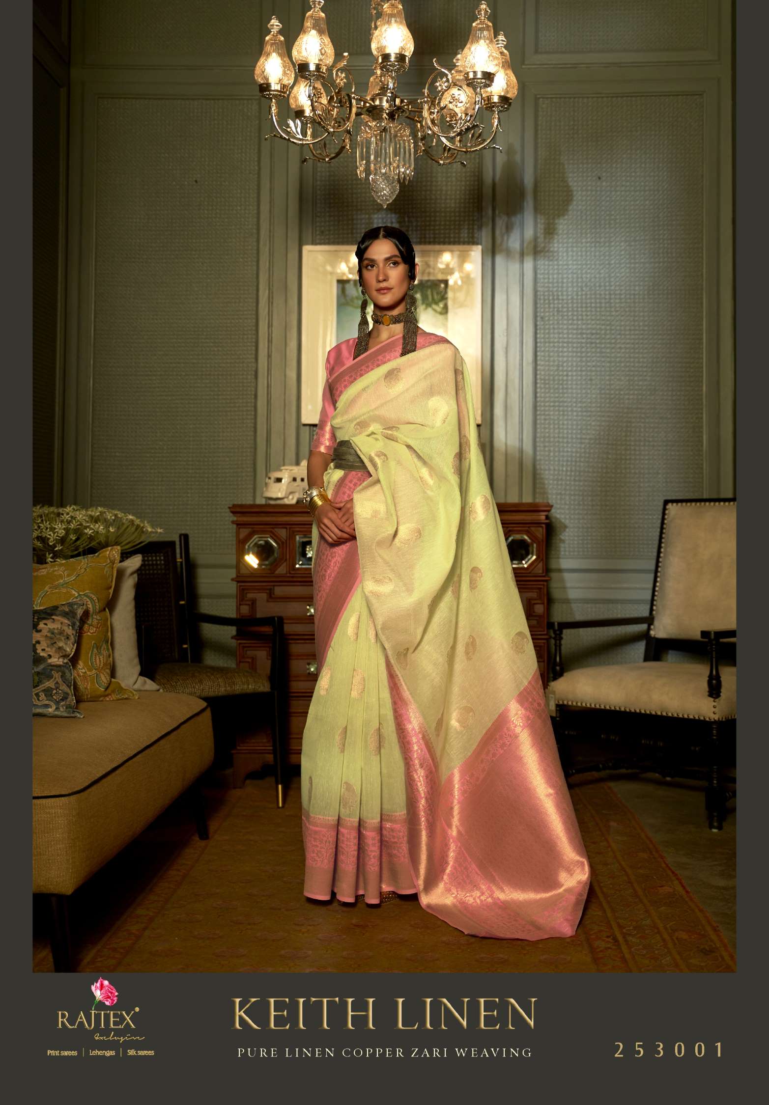 Rajtex Keith Pure Linen Copper Zari Weaving Silk Sarees