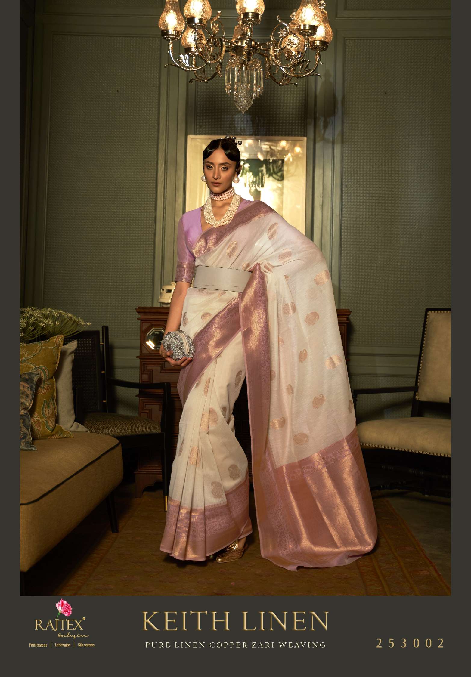 Rajtex Keith Pure Linen Copper Zari Weaving Silk Sarees