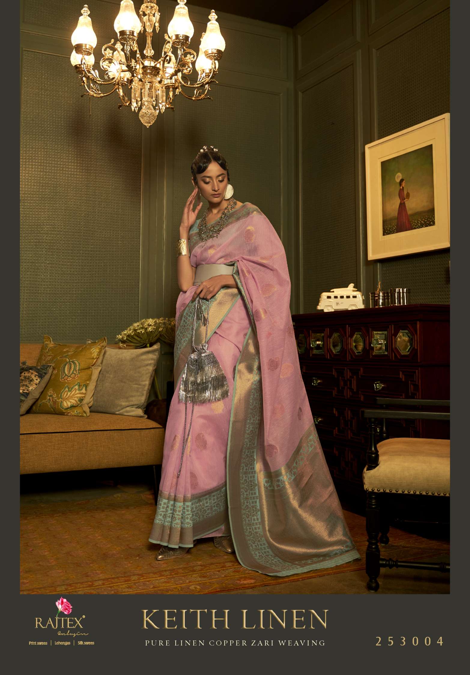 Rajtex Keith Pure Linen Copper Zari Weaving Silk Sarees