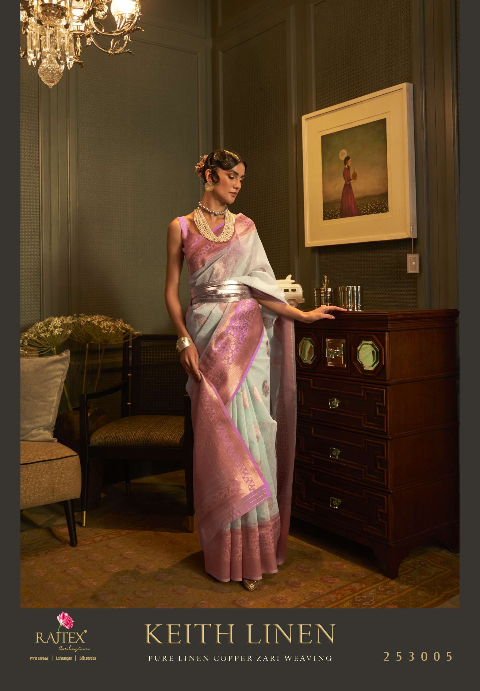 Rajtex Keith Pure Linen Copper Zari Weaving Silk Sarees