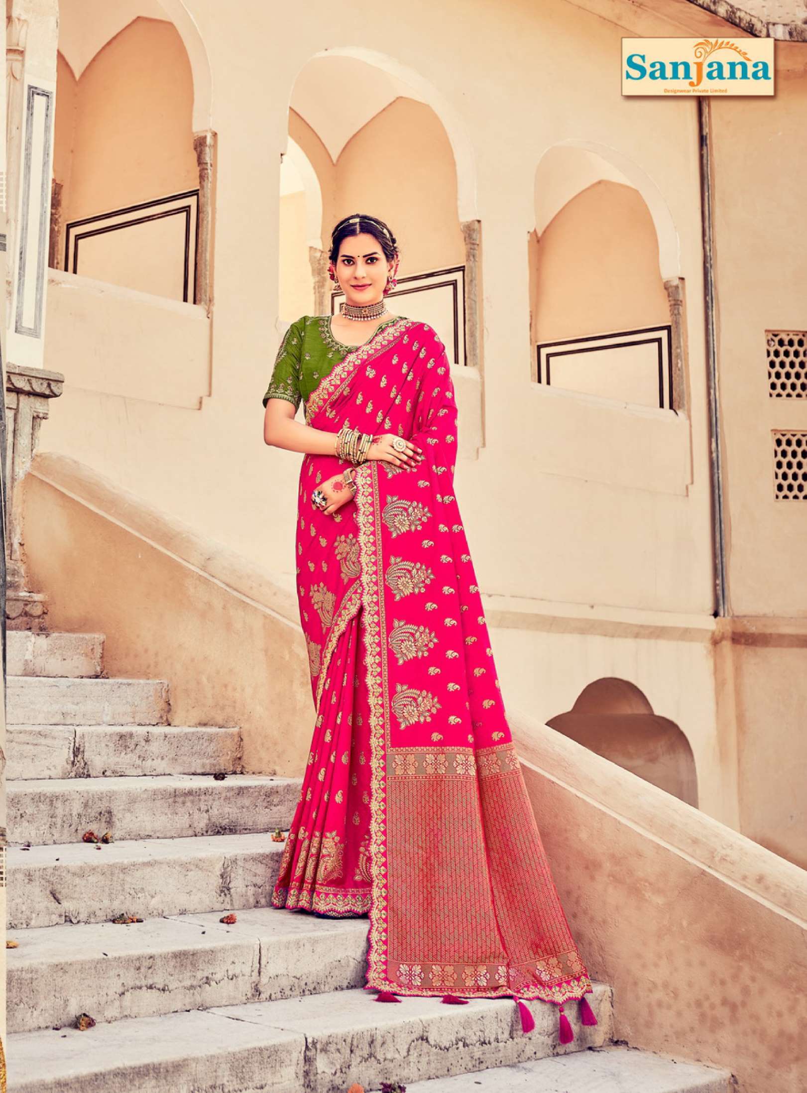 Sumshy Sanjana Embroidery Dola Silk Wedding Wear Saree