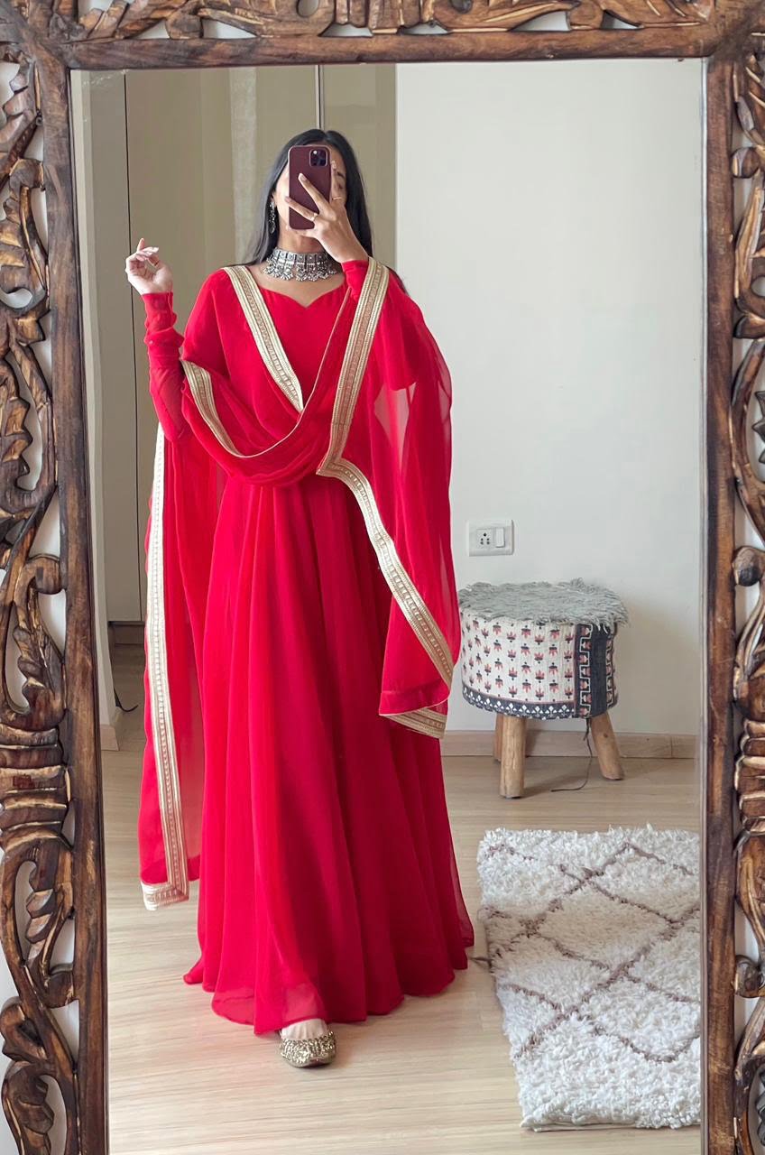 Sumshy Beautiful Party Wear Fox Georgette Gown With Dupatta