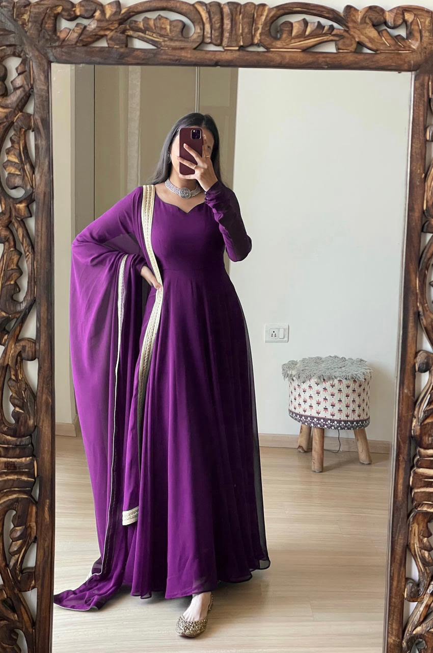 Sumshy Beautiful Party Wear Fox Georgette Gown With Dupatta