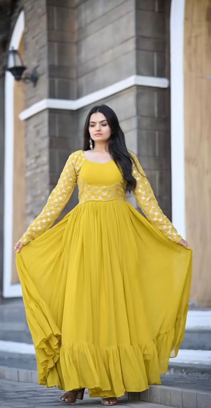 Sumshy Wedding Wear Sequence Fox Georgette Gown