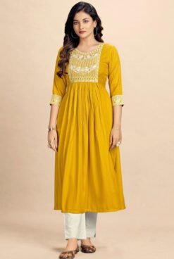 Sumshy Stylish Nyra Cut Embroidery Heavy Rayon Kurtis