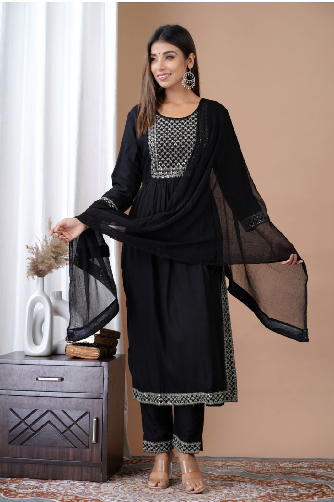 Sumshy Designer Embroidery Heavy Rayon Readymade Dress