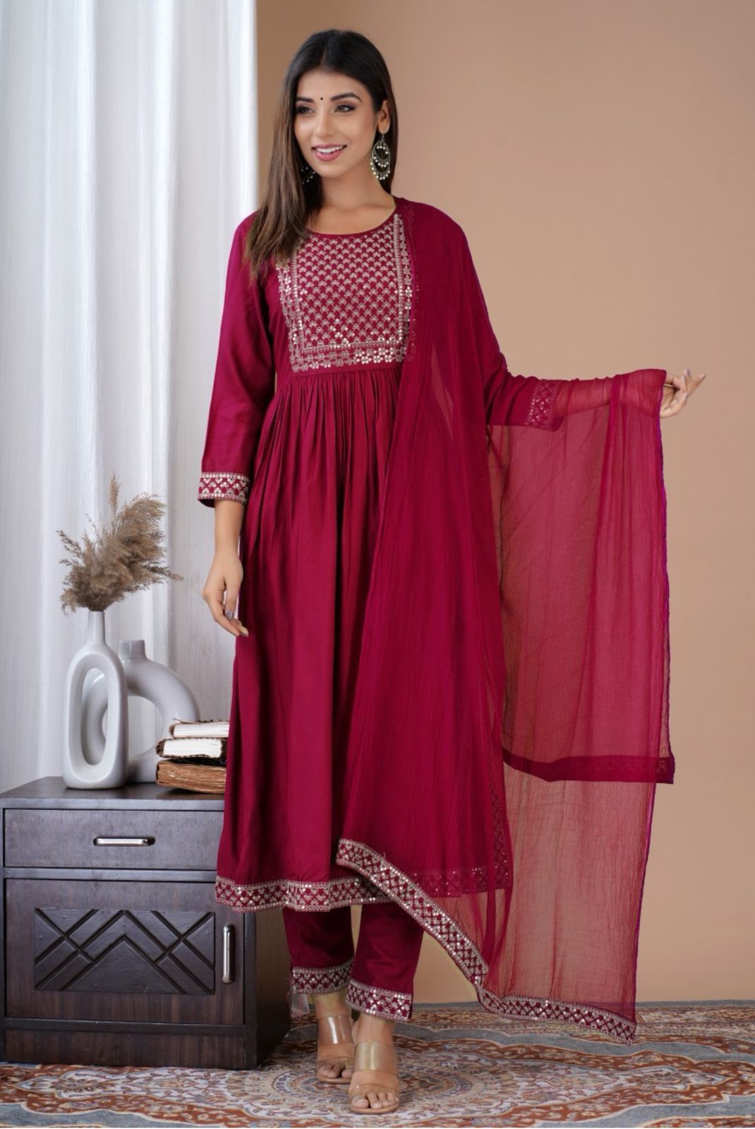 Sumshy Designer Embroidery Heavy Rayon Readymade Dress