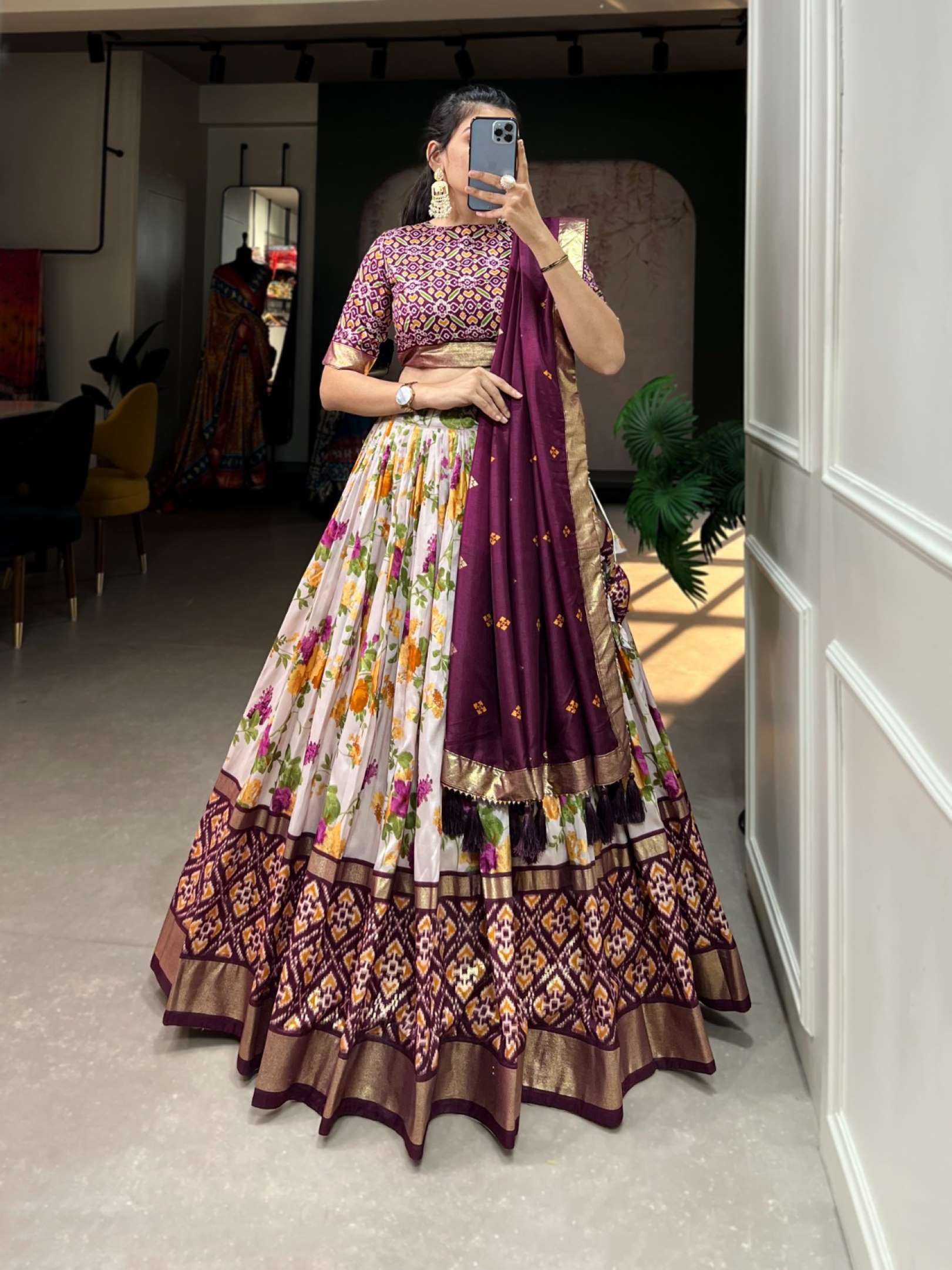 Sumshy Beautiful Patola Print Tussar Silk Lehenga Choli