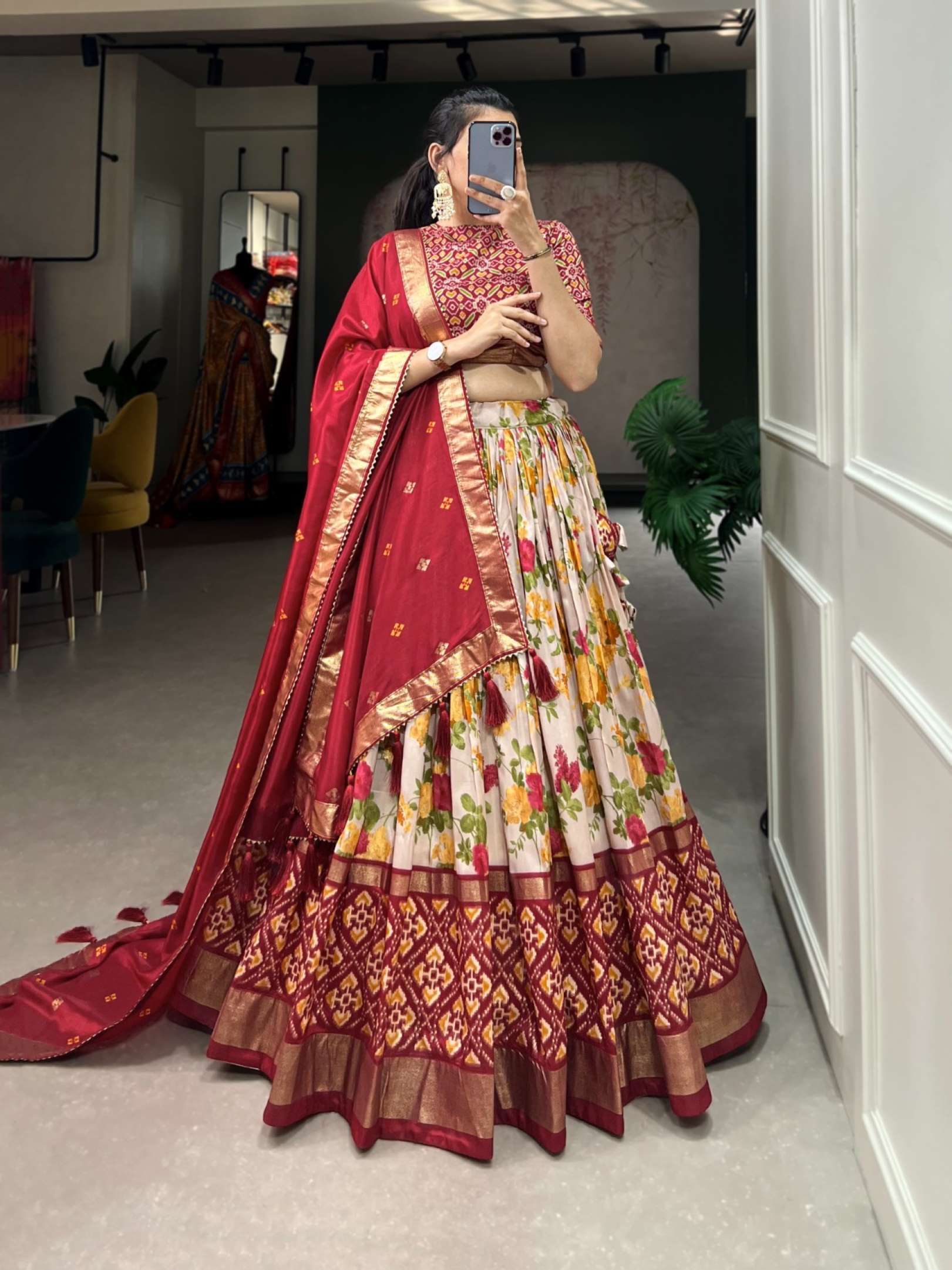 Sumshy Beautiful Patola Print Tussar Silk Lehenga Choli