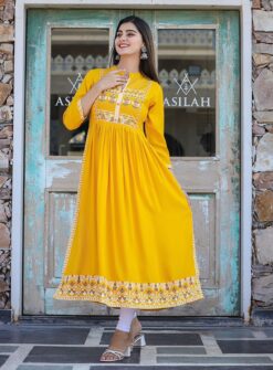 Sumshy Latest Ladies Foil Printed Heavy Rayon Kurtis