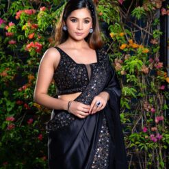 Sumshy New Party Wear Black Georgette Sequence Saree