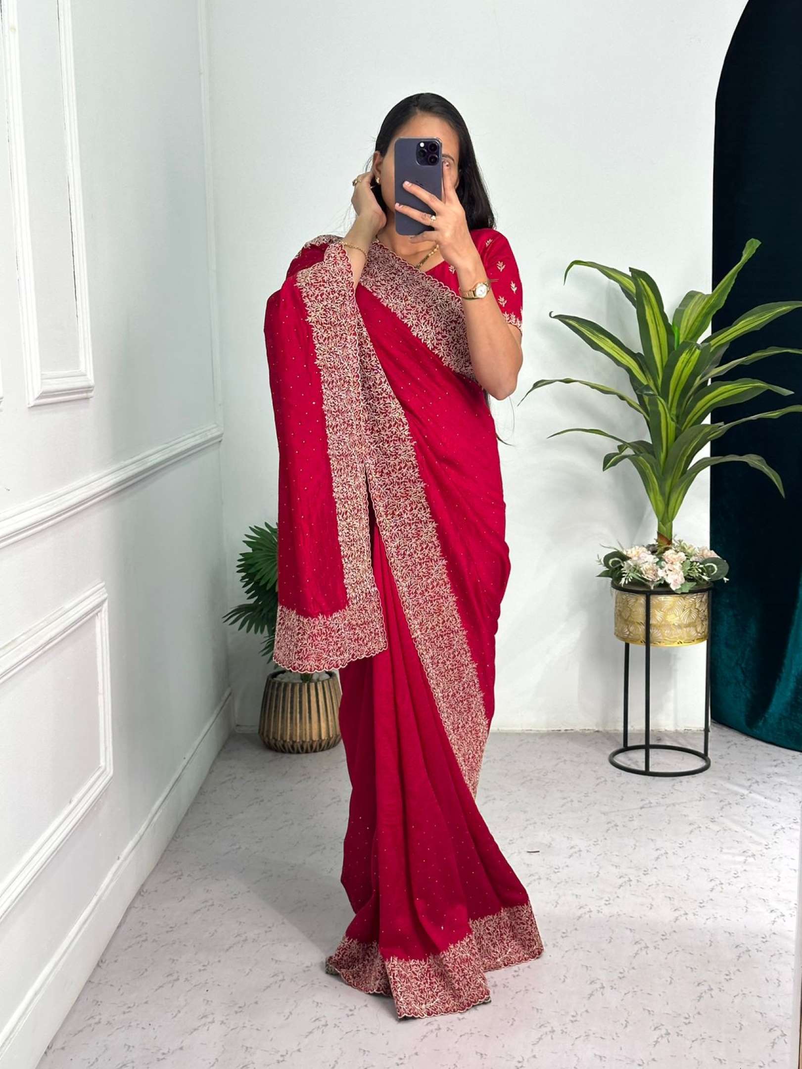 Sumshy Beautiful Wedding Wear Blooming Vichitra Saree