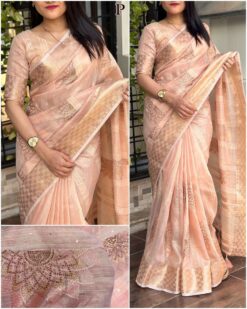 Minakari Party Wear Organza Linen Jacquard Thread Work Saree