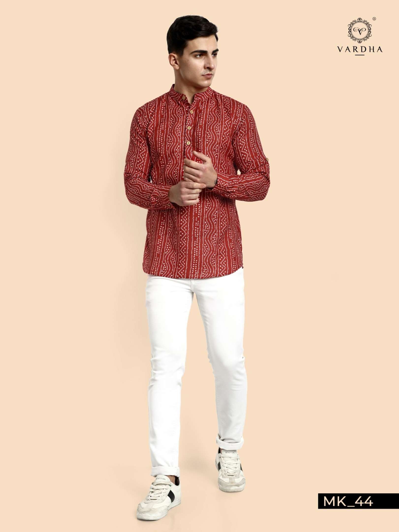 Sumshy Wedding Wear Red Printed Cotton Mens Shirt