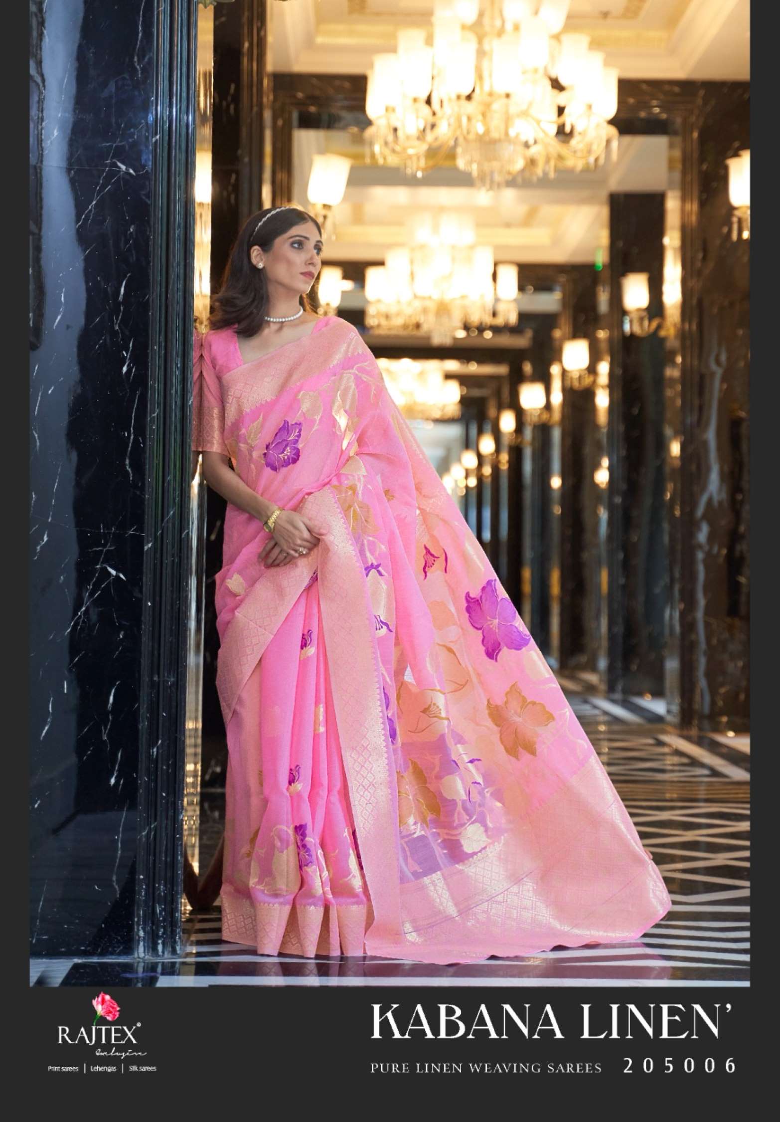 Rajtex Kabana Designer Pure Linen Zari Weaving Saree