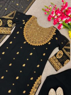 Sumshy Enbroidery Faux Georgette Black Pakistani Suits
