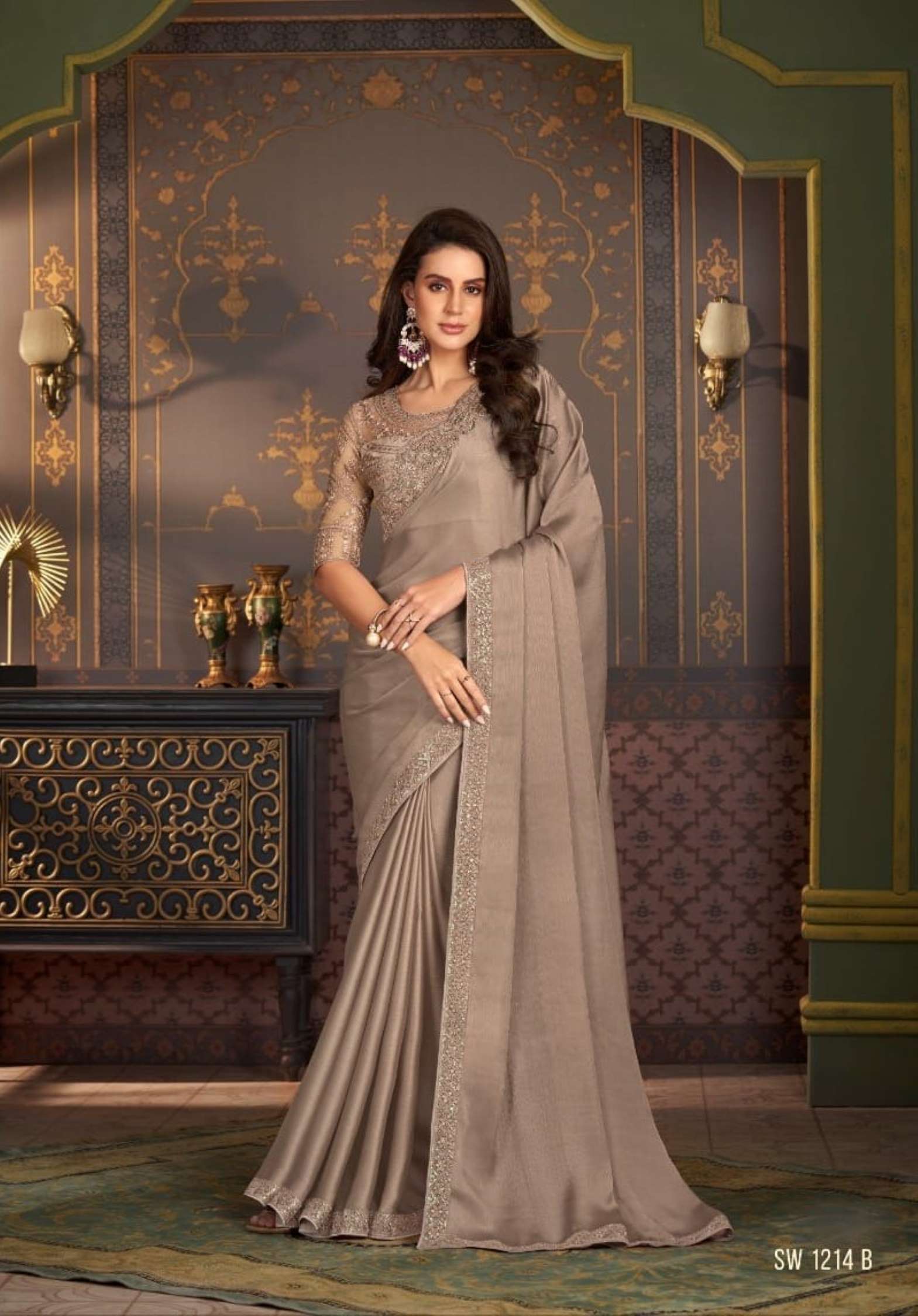 TFH Hit Designer Embroidery Satin Silk Chiffon Saree