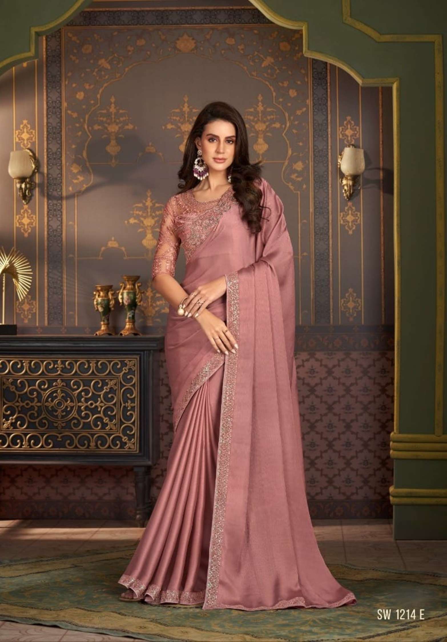 TFH Hit Designer Embroidery Satin Silk Chiffon Saree