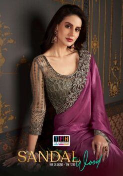 TFH Party wear Embroidery Satin Silk Chiffon Saree
