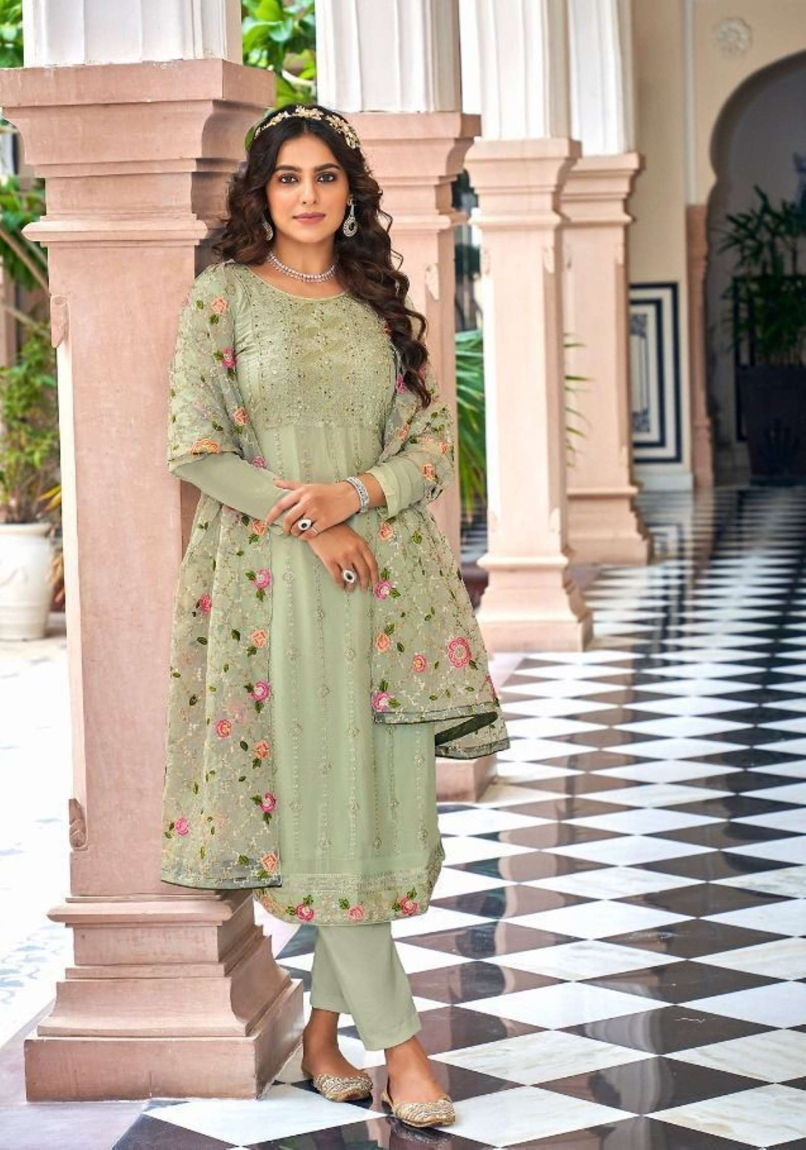 Sumshy Tiara Embroidery Faux Georgette Readymade Dress