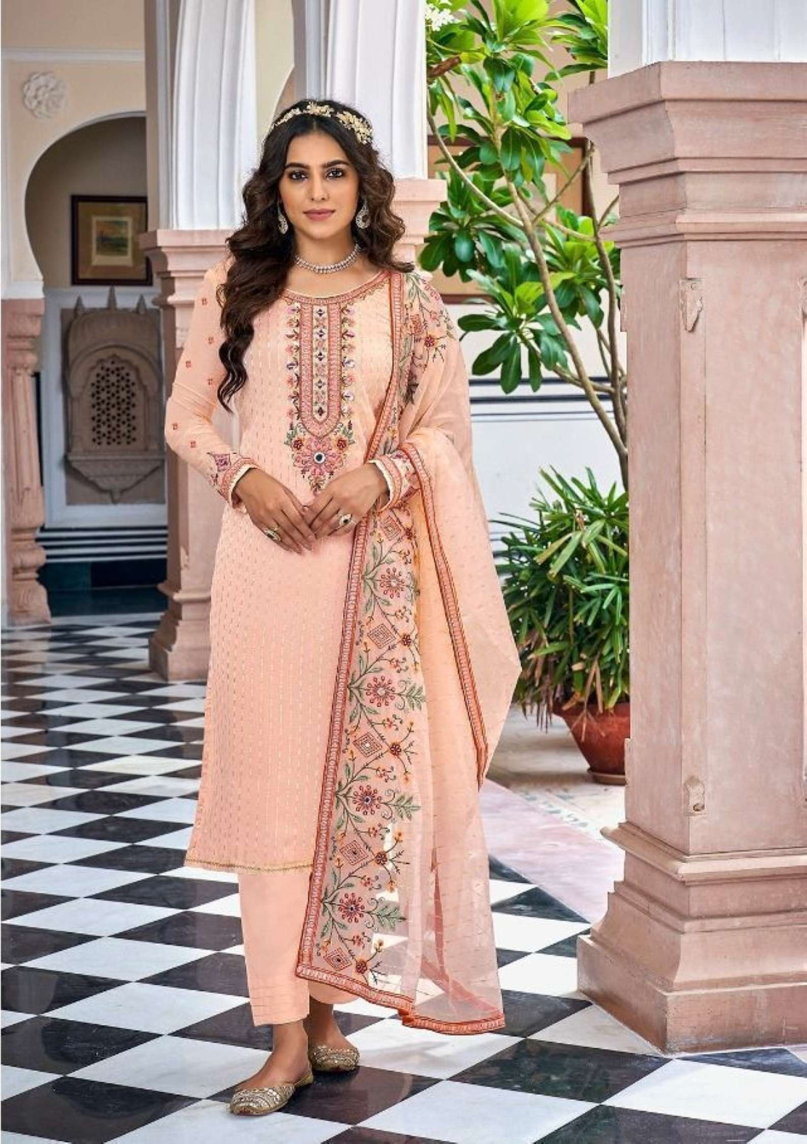 Sumshy Tiara Embroidery Faux Georgette Readymade Dress