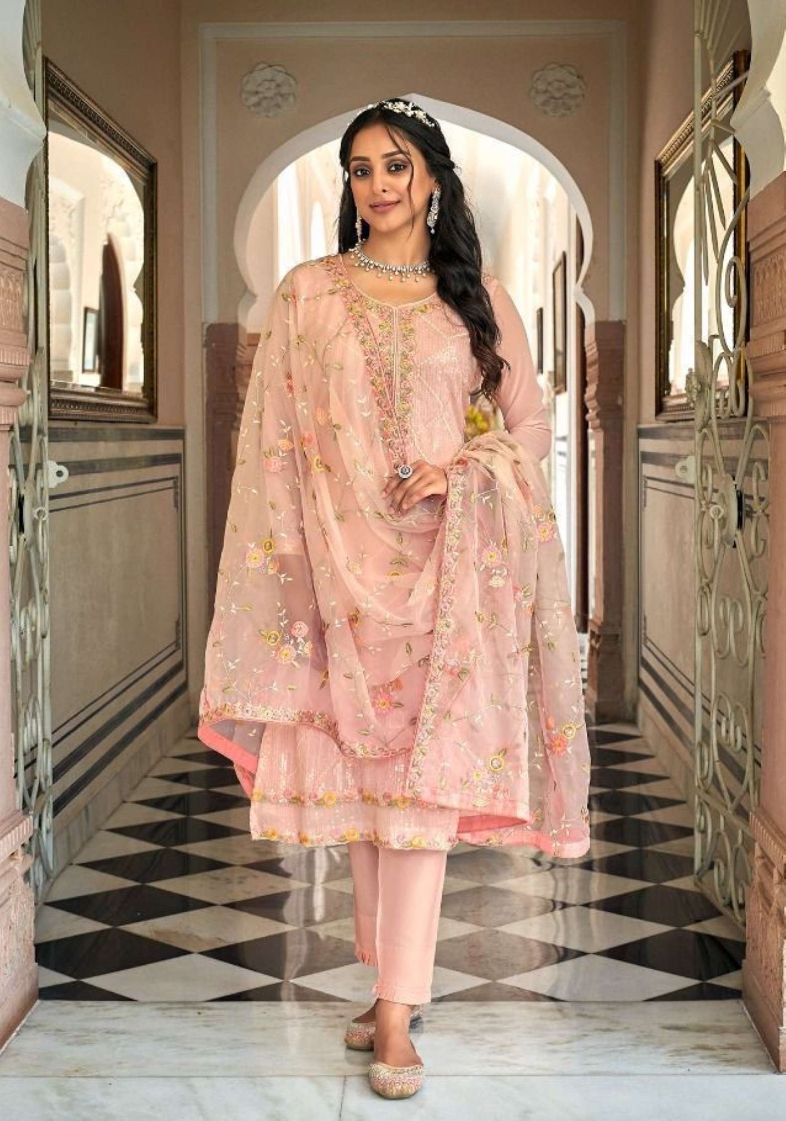 Sumshy Tiara Embroidery Faux Georgette Readymade Dress