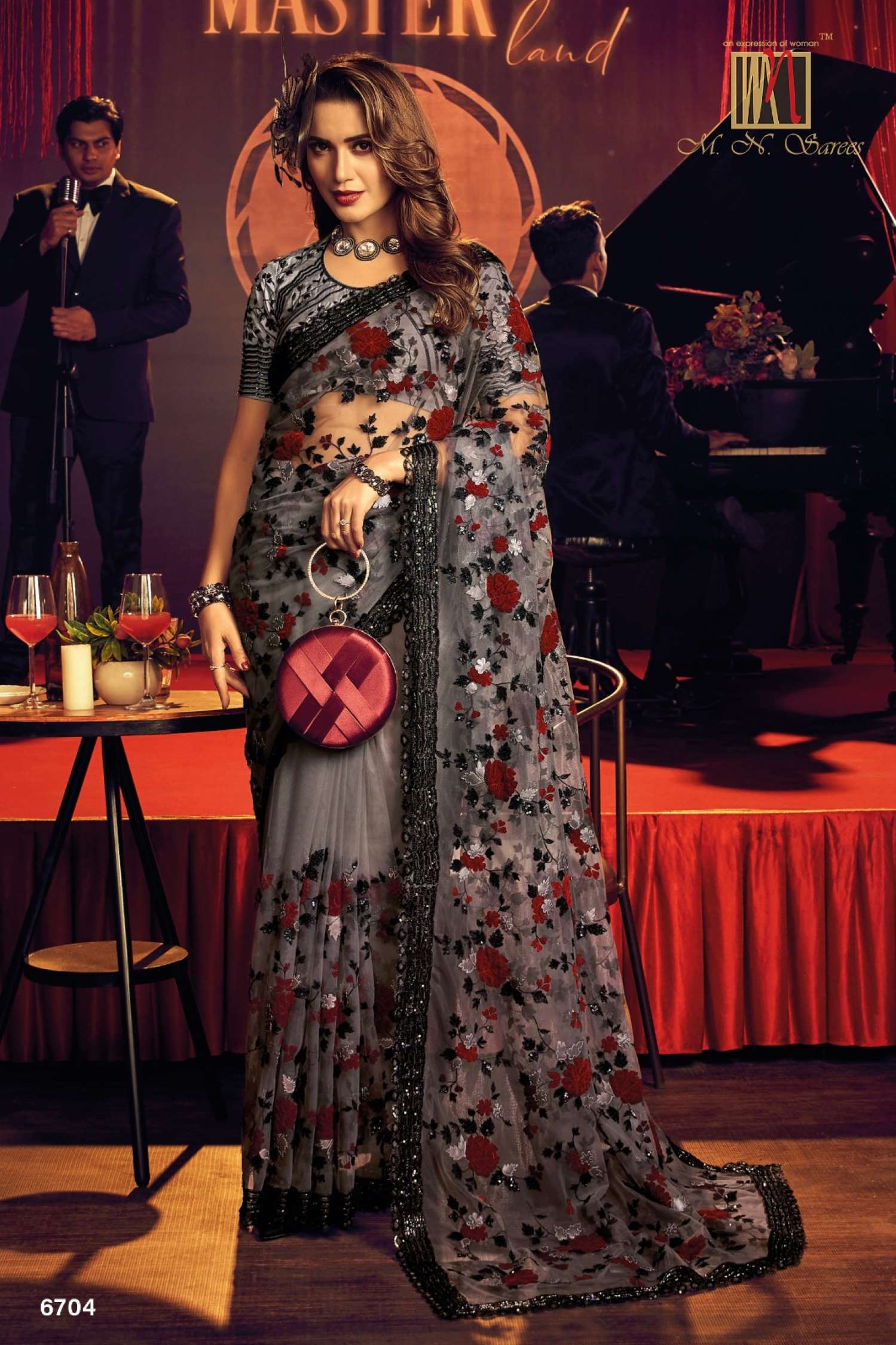 Sumshy Swarovski Designer Digital Net Saree