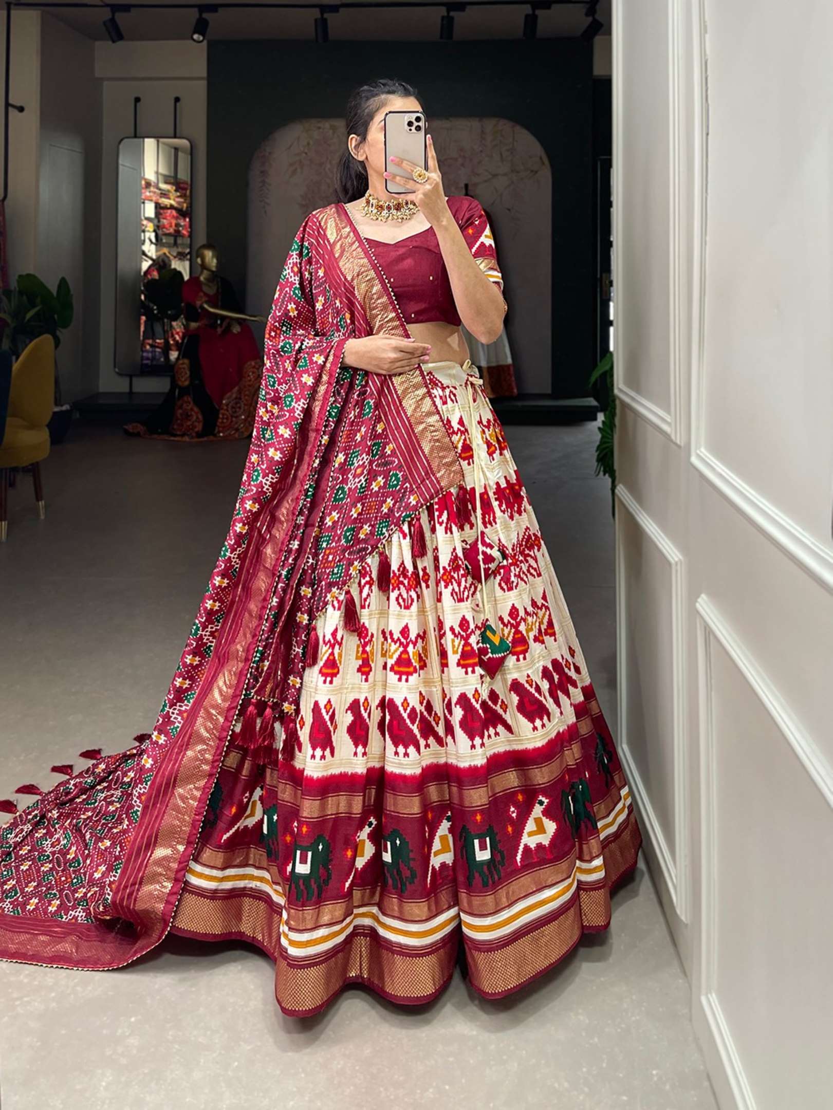 Sumshy Patola Printed Tussar Silk Lehenga Choli