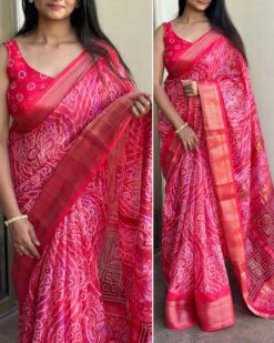 Sumshy Bandhan Bandhej Printed Jaipuri Cotton Saree