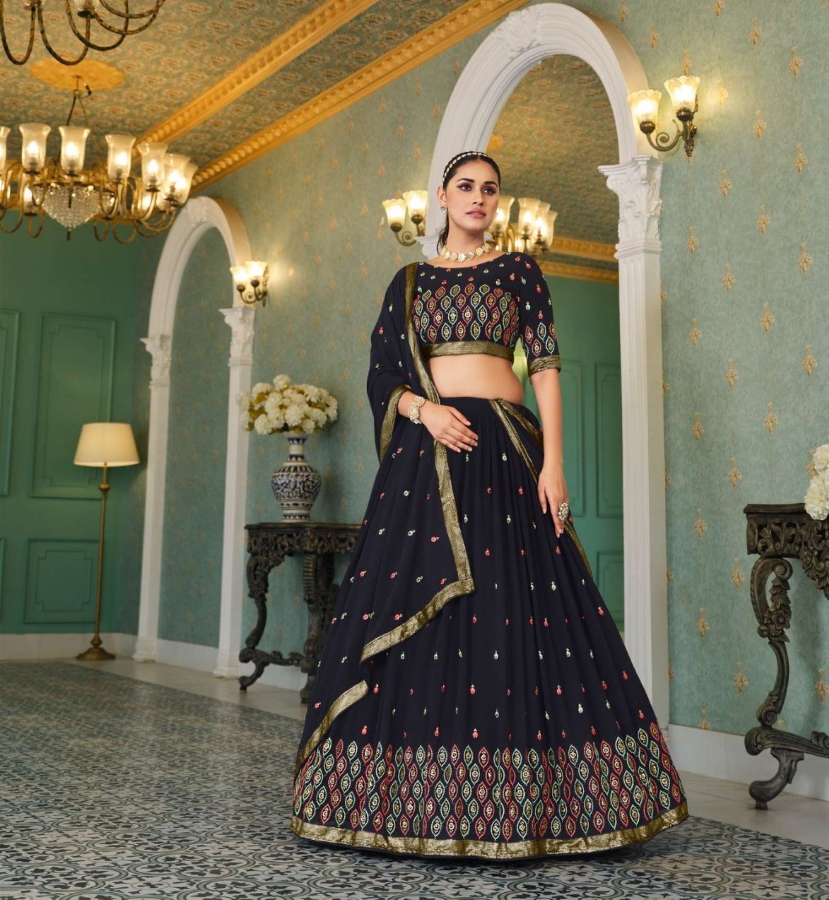 Shubhkala Girlish Embroidery Georgette Lehenga Choli